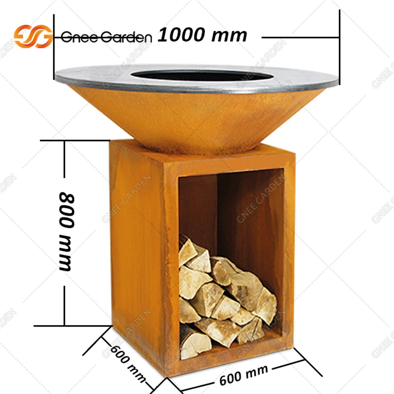 Outdoor Corten Steel Fire Pit BBQ With Wood Storage Outdoor Corten Steel Fire Pit BBQ With Wood Storage