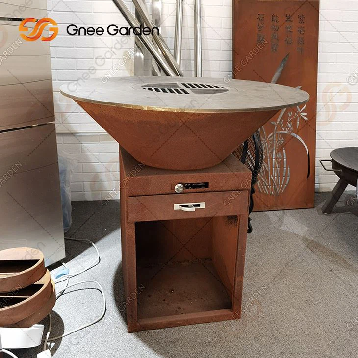 Testreszabott kültéri faszén grill csirkekerthez és kempingezéshez, faszén grillek Corten Steel kültéri használatra